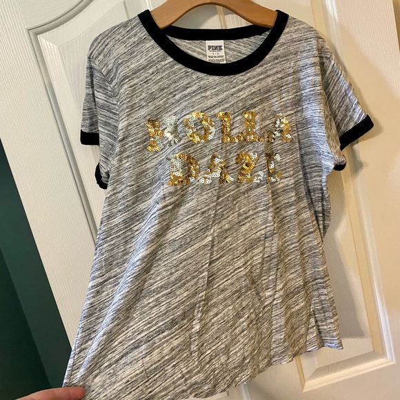 NWOT! PINK Victoria's Secret Holla Daze Sequin Embellished Ringer Tee - Picture 4 of 14